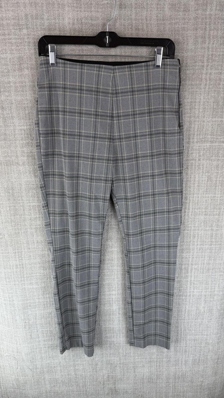 Nine West Pants Womens 6 Gray Side Zip Skinny Plaid Stretch Twill Office